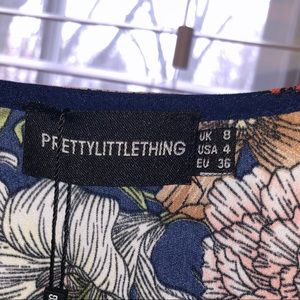 navy floral long sleeve pleated midi dress